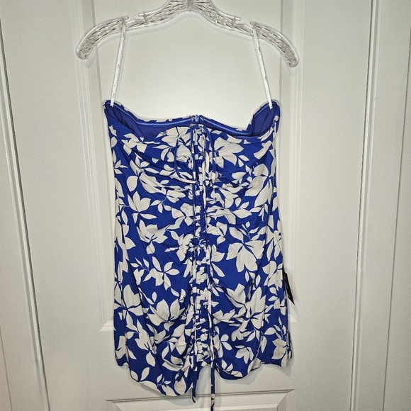 Lulus Blue White Floral Ruched Halter Back Zip Beachy Summer Bodycon Dress Large - Picture 4 of 13